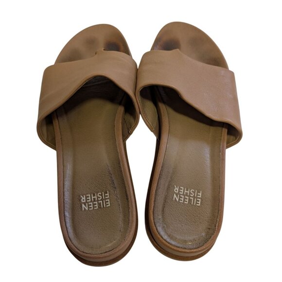 Eileen Fisher Womens Duet Tumbled Brown Leather Slip-On Slides Sandals Size 8 - Picture 3 of 8
